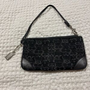 Coach Black Signature Jacquard Wristlet with Leather Trim
